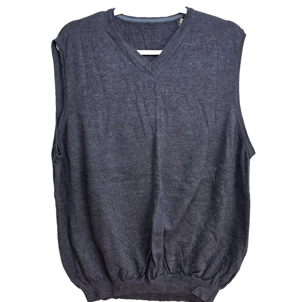 Woolmark Extra Fine Merino Wool‎ Sweater Vest Mens XL Blue Vneck Knit Jumper